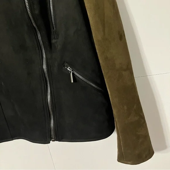 Kut from the Kloth Black and Brown Zip Polyester Suede Woman’s M Stylish Jacket - Picture 6 of 12